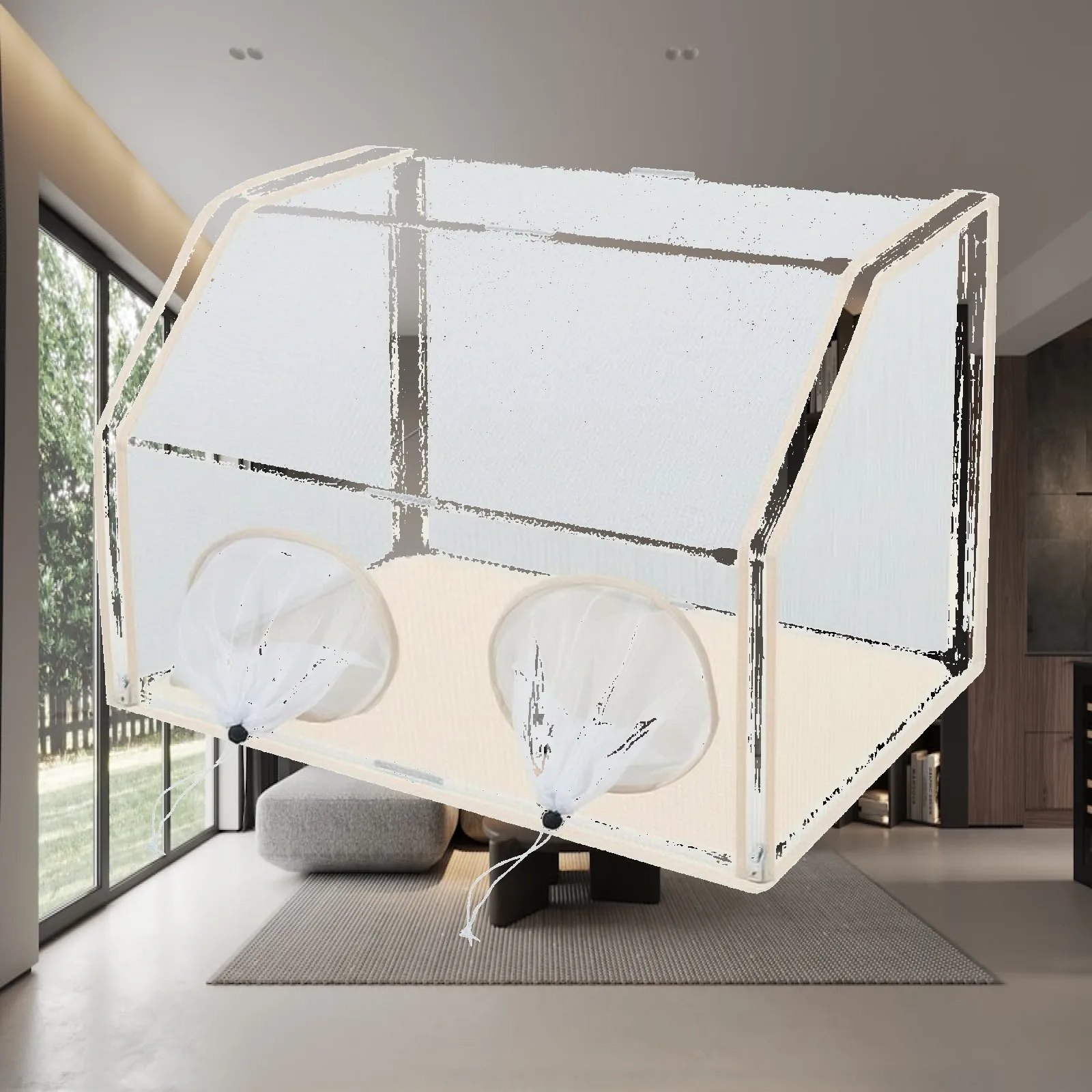 Rearing Cage with Access Sleeves Transparent Butterfly Observation Cage Rectangular Enclosure Child-Friendly