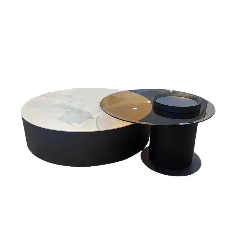 

Light luxury solid wood home living room coffee table, small apartment Nordic rock slab round size combination coffee table