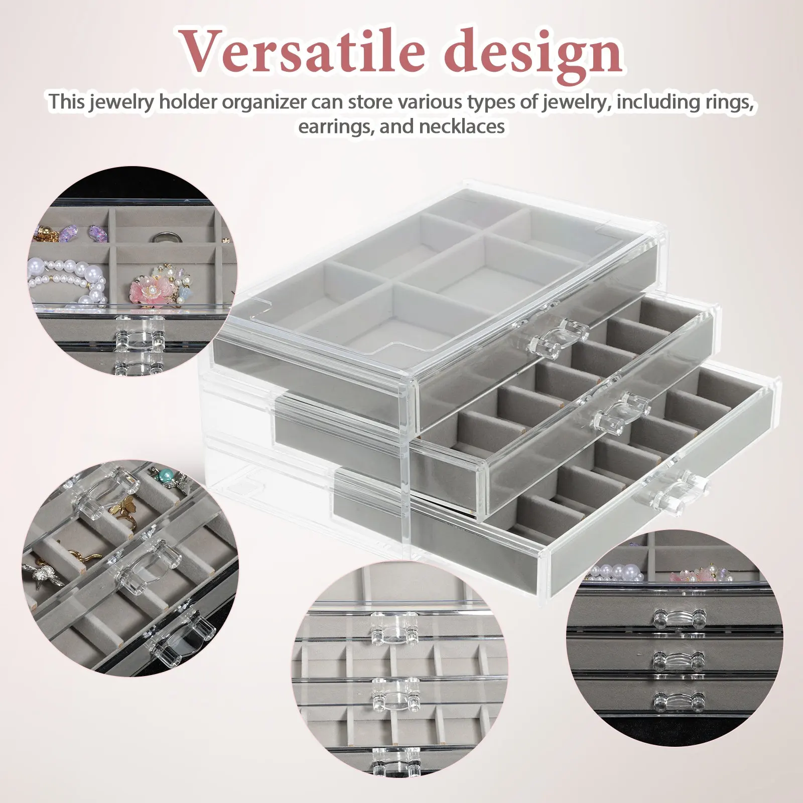 Jewelry Box Organizer with Multiple Drawers for Earrings Rings Necklaces Clear Compact Space Saving Elegant Stylish Jewelry
