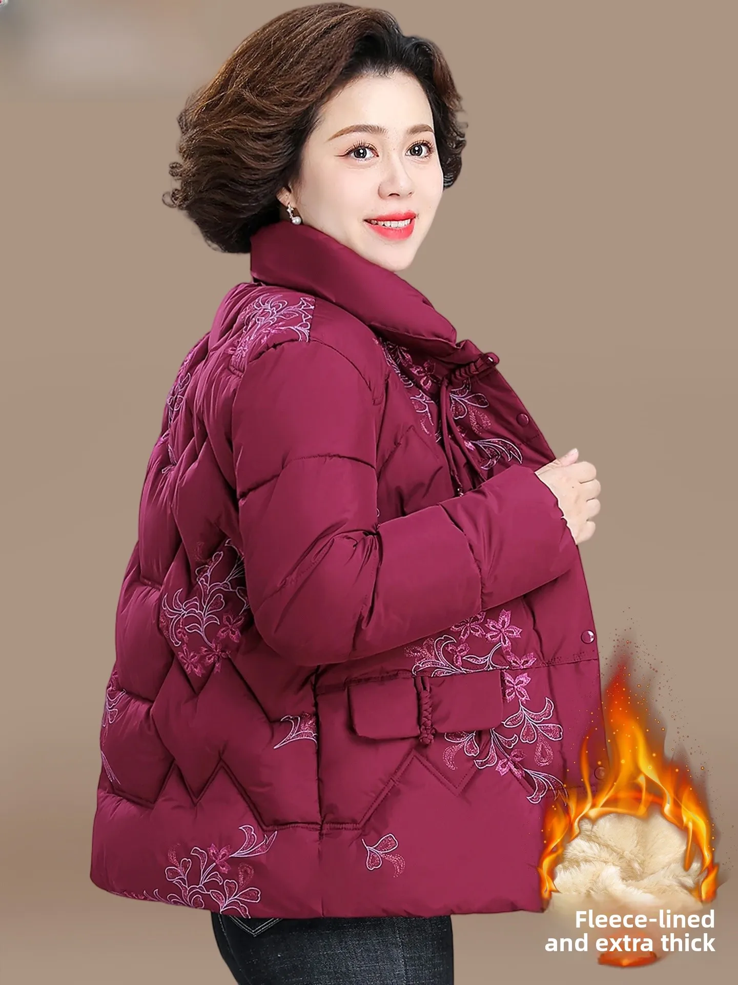 

Утепленная хлопковая куртка на флисовой подкладке для женщин: модная, свободного кроя, для женщин среднего и старшего возраста, зимняя одежда