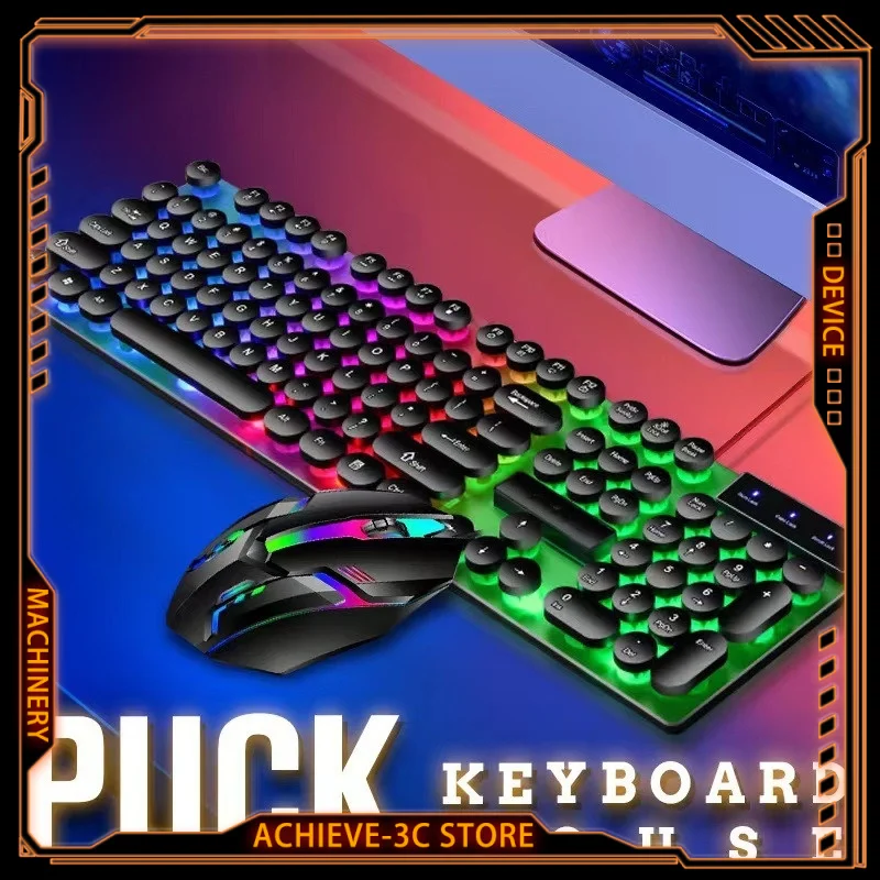 Unsharkable Punk Round Keyboard Keycap Wired Luminous Mechanical Feel Gaming 1600DPI USB Keyboard Mouse Set Waterproof