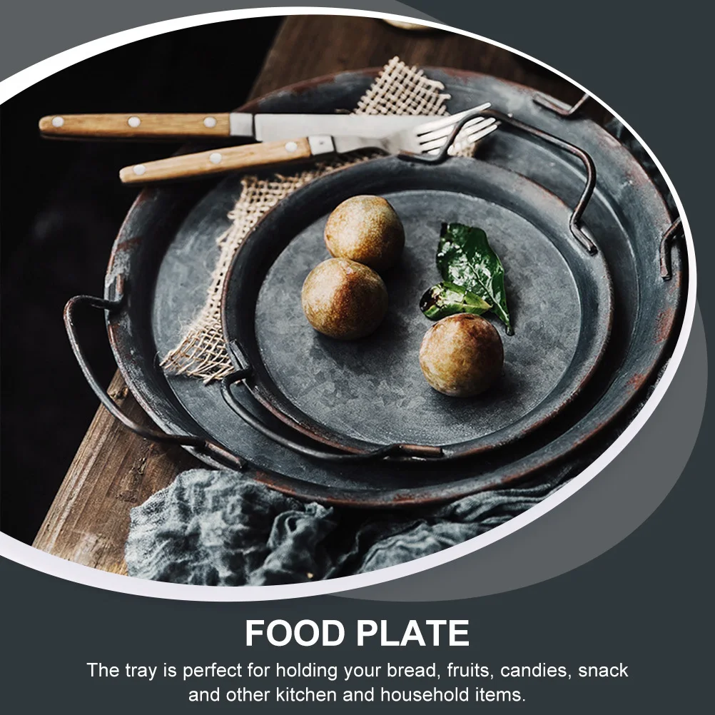 

1pc Iron Storage Tray For Kitchen Bread Fruit Cake Display Vintage Serving Plate Home Decorative Holder