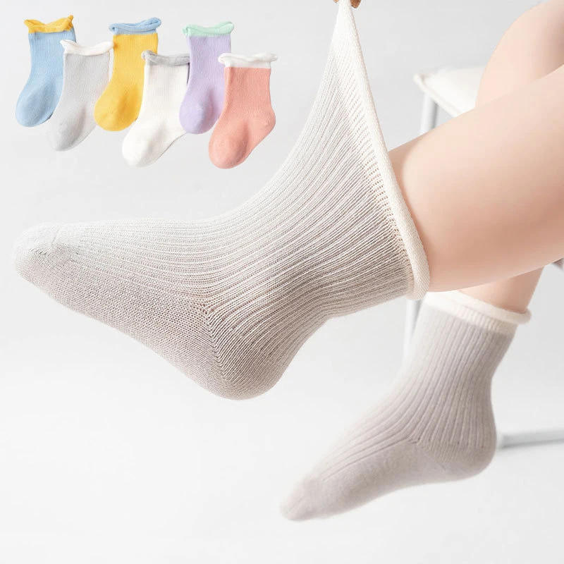 

Spring Summer Baby Mid Tube Socks Color Block Cotton Sock Thin Newborn Loose Mouth Calf Socks 0-1Year Boy Girl Children Footwear
