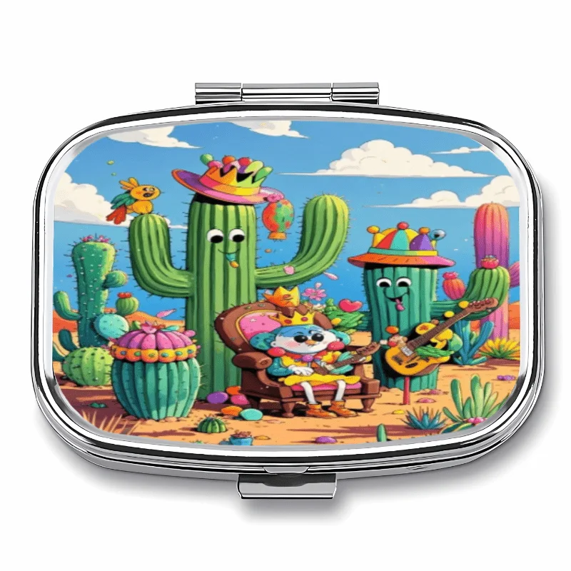 10 Different Scenarios Where It Can Be Used: 1 Metal Flip-Top Plastic Pill Box, Desert Party Scene Design, 23 Compartments, Mini Portable Pill Box, Multifunctional Metal Box, Can Be Used for Jewelry Organization, Travel-Friendly Decorative Item, Unique or Wallet-Friendly Birthday Gift
