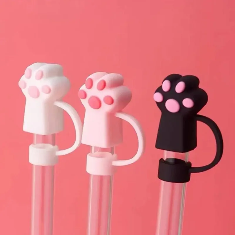 Silicone Straw Accessories Cute Cat Paw Straw Cover Reusable Silicone Straw Cover Water Bottle Stopper Lid Covers Drinkware Bar