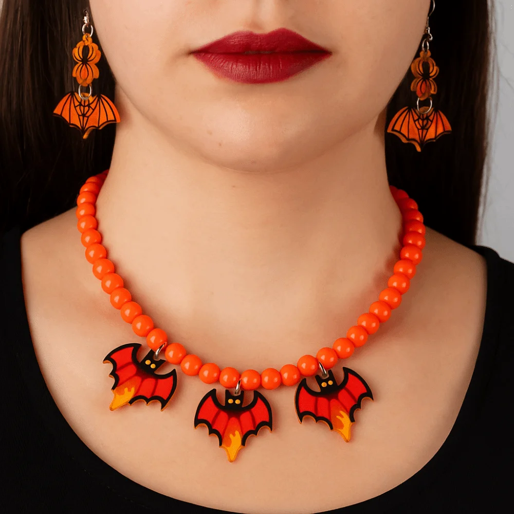 Acryl Halloween Schmuck Sets Einstellbare Dress Up Fledermaus Geist Schmuck Sets Handgemachte Ästhetische Halsband Halskette Ohrring Set