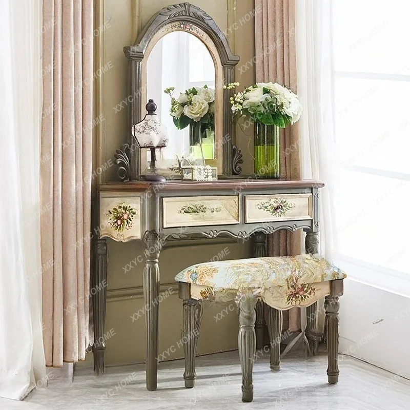 Dresser small apartment  solid wood dressing table stool combination