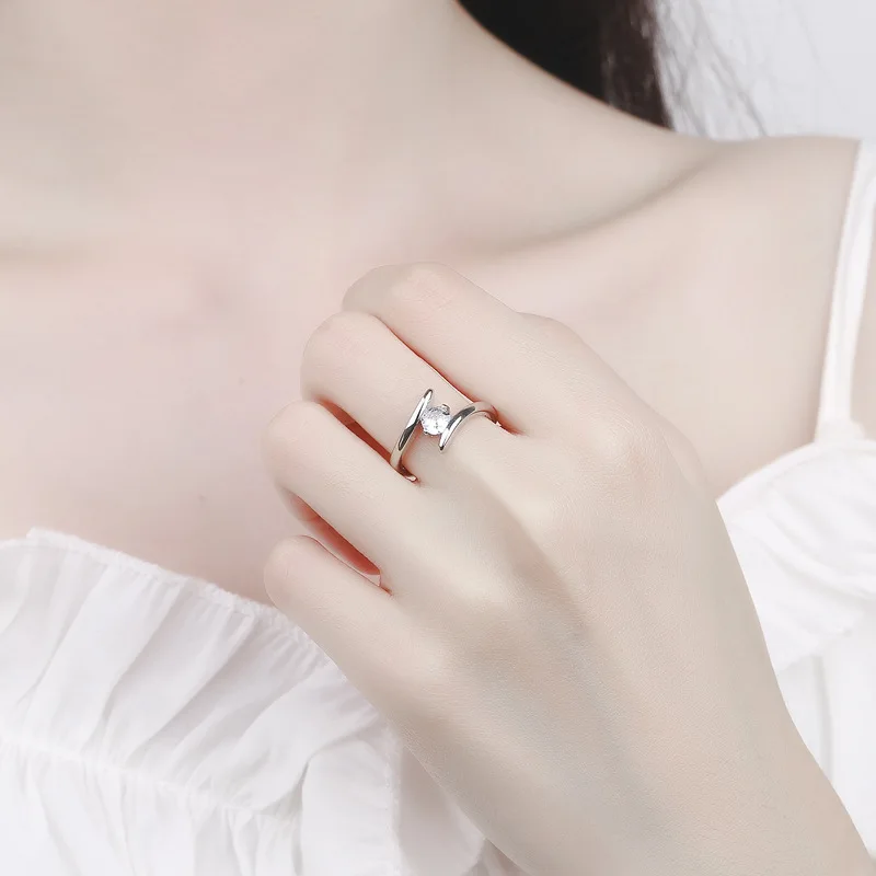 Women's 925 Sterling Silver Zircon Adjustable Engagement Ring, Elegant