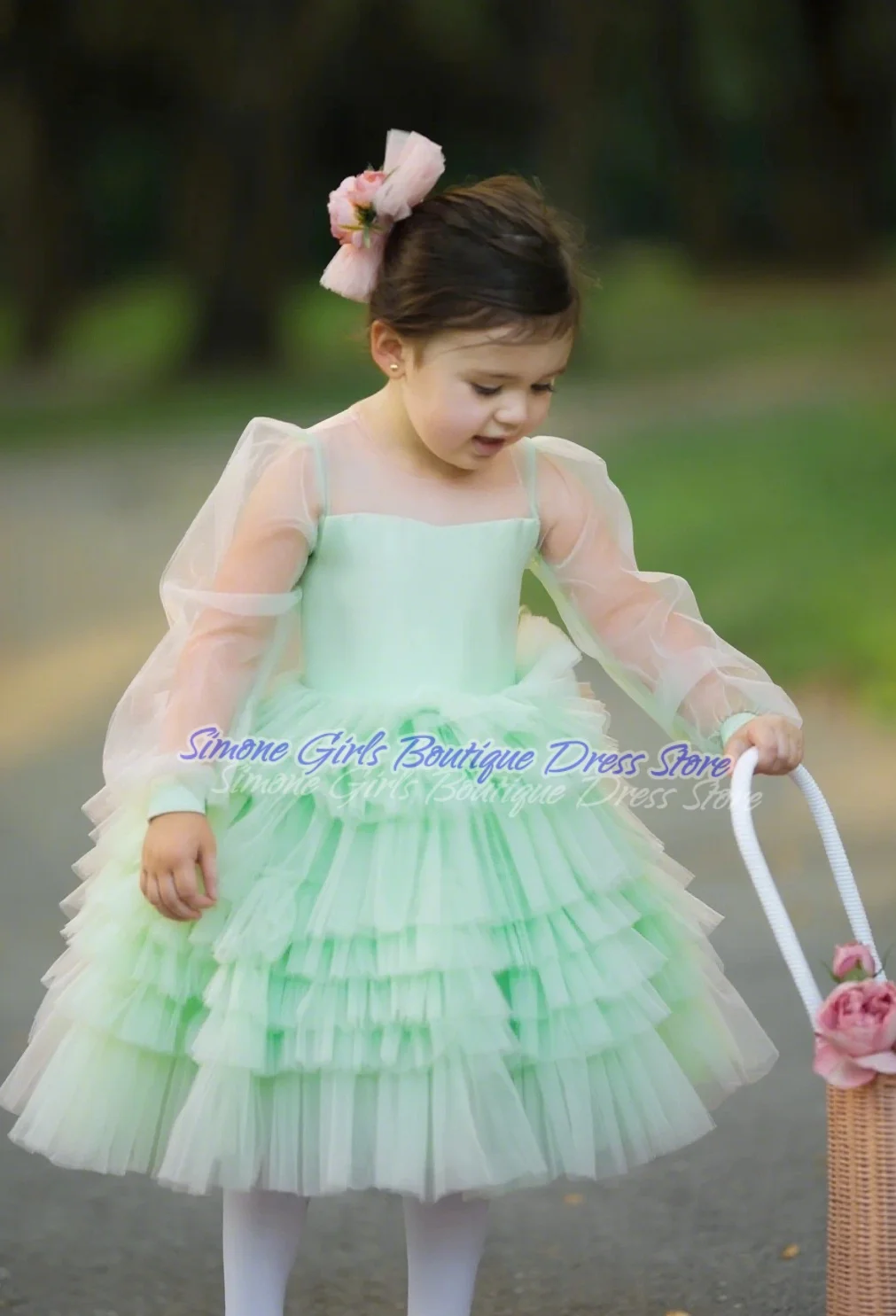 Vestido suave y elegante con estampado de flores en 3D para niñas, vestido elegante con lazo de temperamento para celebraciones, fiestas, sesiones fotográficas, vacaciones
