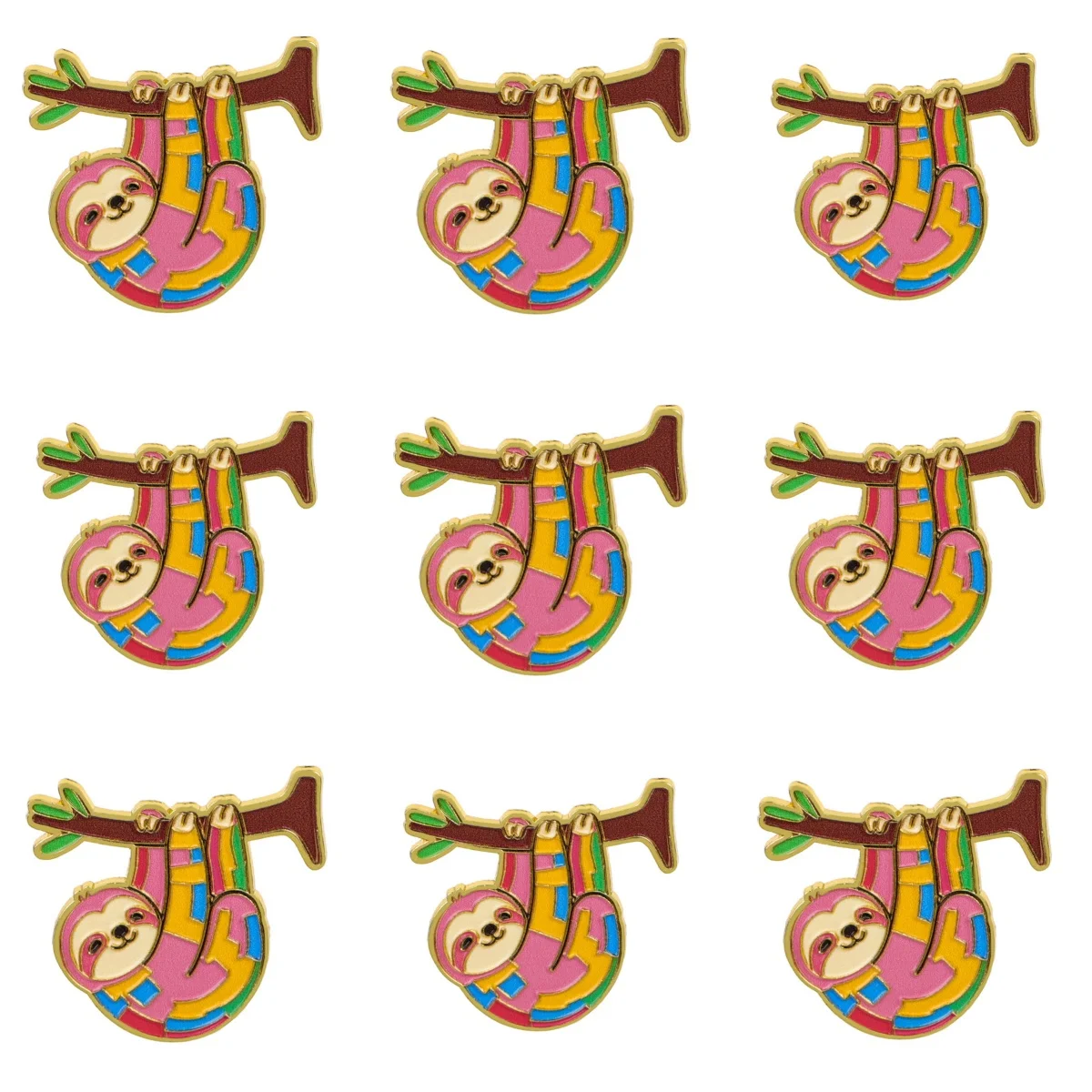 9-teiliges Set niedlicher, farbenfroher Faultier-Emaille-Pins, Cartoon-Faultier-Brosche für Mantelkragen, Reversnadeln, Metallabzeichen, Schmuck, Geschenk für Freunde