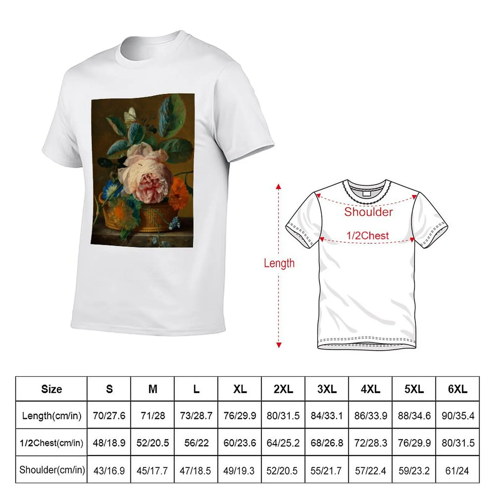 Jan van Huysum Basket with flowers T-Shirt Fashion Pattern Printed Tee Shirt