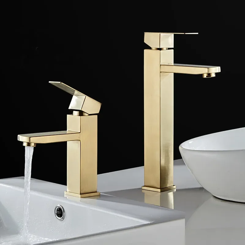 Brushed Gold Bathroom Faucet  Black Basin Tap Sink Mixer Hot & Cold 304 Stainless Steel    Lavotory