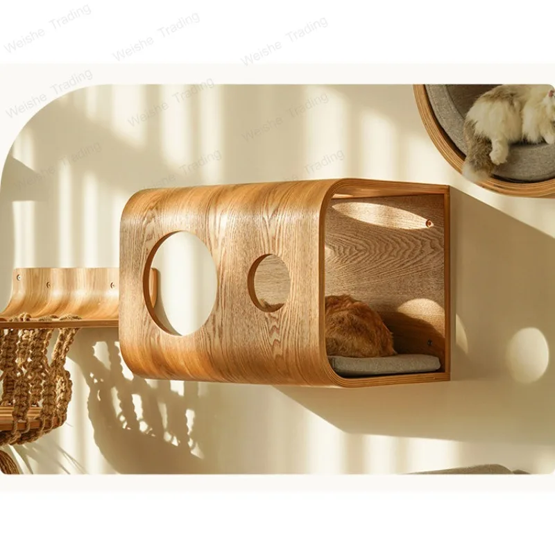 Solid wood creative cat nest living room pet cat climbing frame module combination wall hanging cat villa