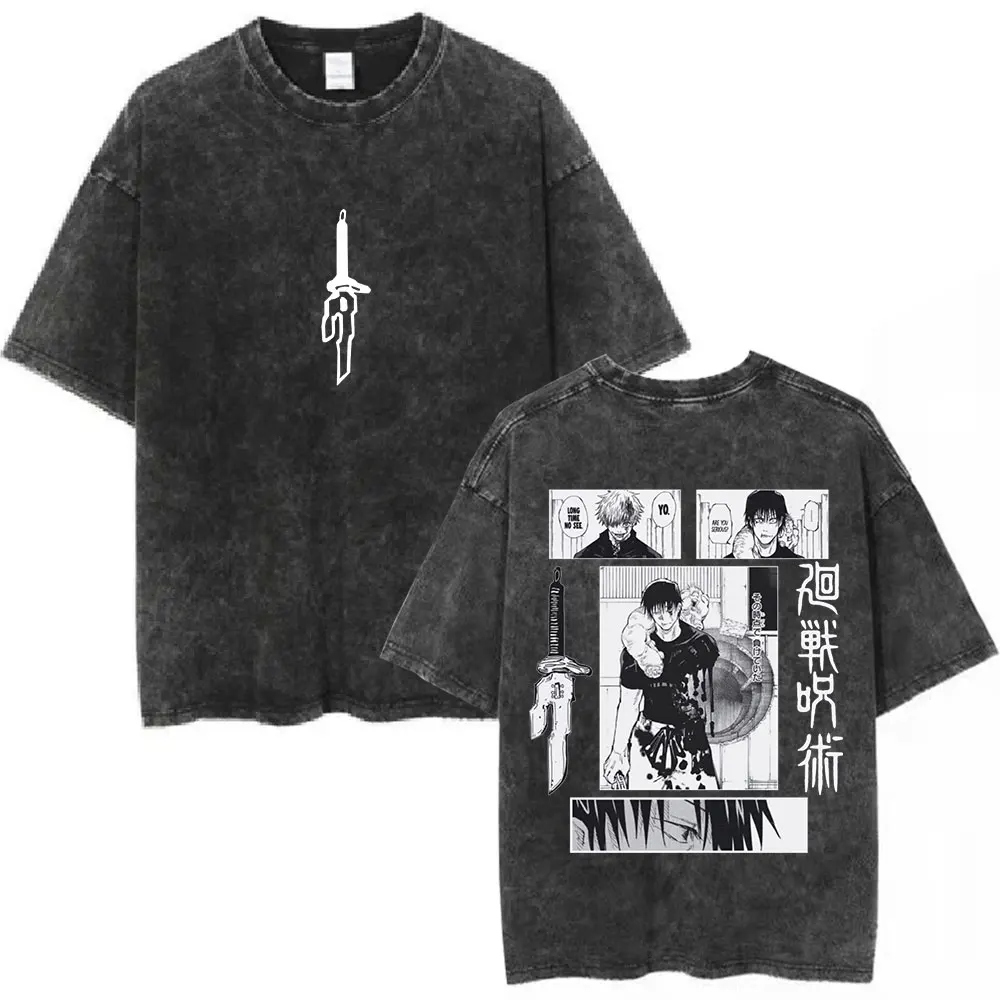 Anime Jujutsu Kaisen Fushiguro Toji Washed T-shirt Men Women Fashion Hip Hop Oversized T Shirt Cotton Casual T-shirts Streetwear