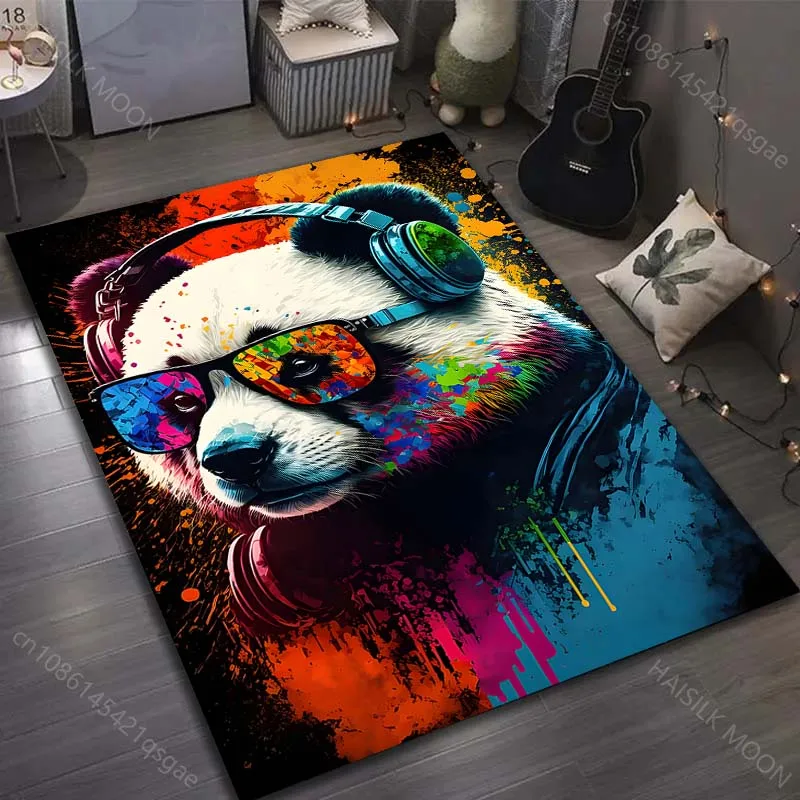 1PC Panda with headphones colorful Pattern Rug Carpets for Bedroom Living Room Sofa Mat Creative Door Mat Cloakroom Home Decor
