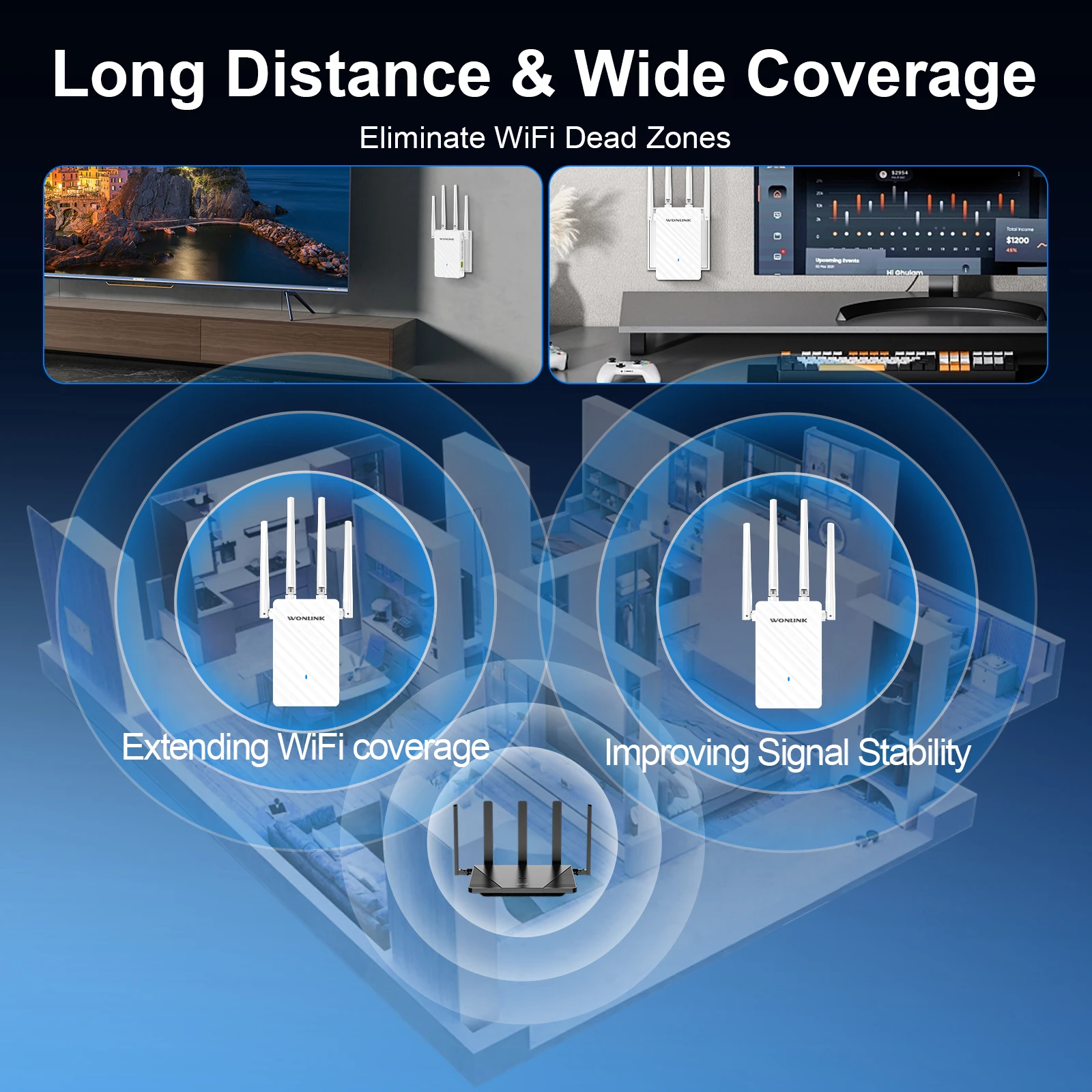 COMFAST 2.4/5Ghz Dual Band 1200M WiFi Amplificatore Ripetitore di Segnale Internet Ripetitore Wi-Fi Range Extender Antenna Per Ripetidor domestico