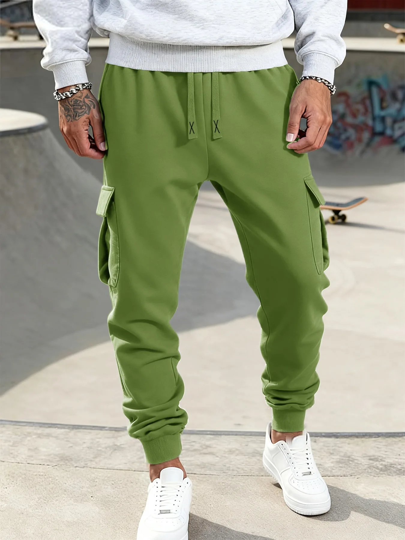 Mens Casual Pants Spring Autumn Sweatpants Drawstring Solid Color Workout Long Pants Fashion Gym Trousers with Pockets - Image 6