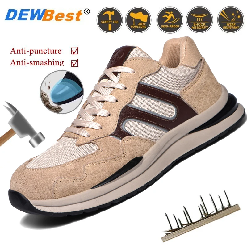 

Mens Comfortable Sneakers Safety Work Shoes Anti-smash Sturdy Steel Toe Stab-proof Boots Lightweight and Wear-resistant