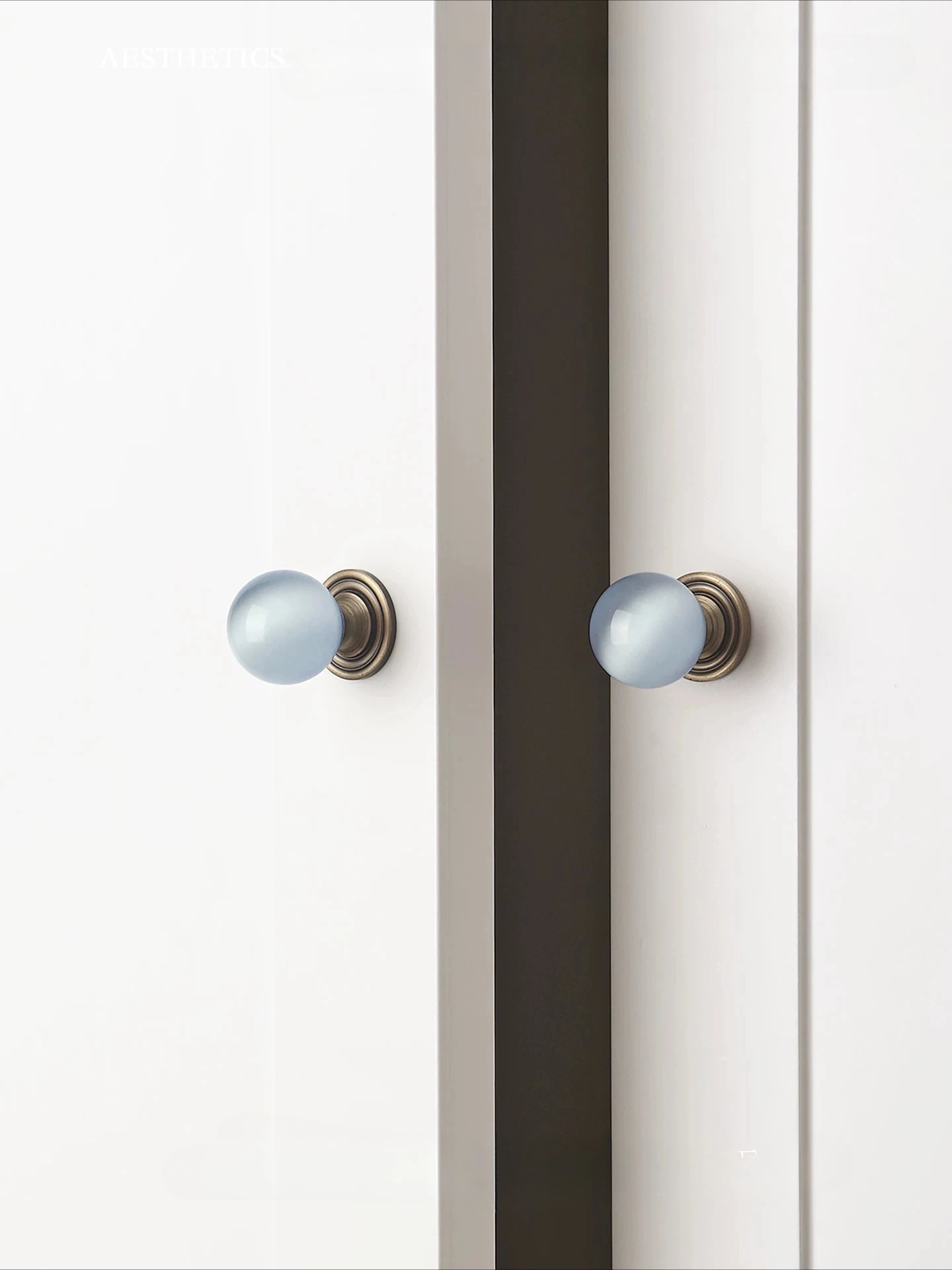French Chic Brass & Marble Cabinet Handles - Round Crystal Door & Wardrobe Pulls, Natural Stone Drawer Knobs for Furniture
