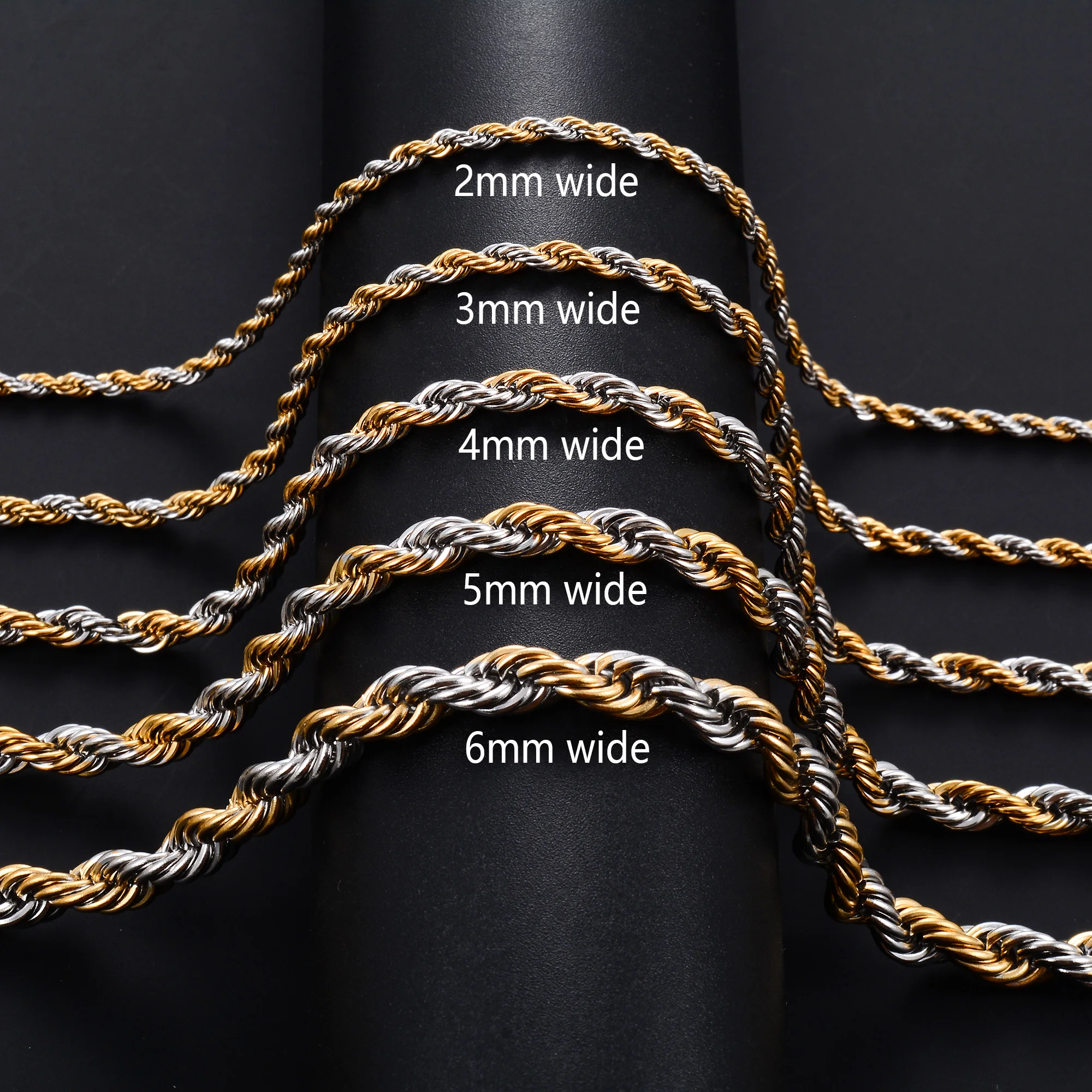 Unisex Stainless Steel Twist Rope Chain Choker 2-6mm 16-30in - Image 3