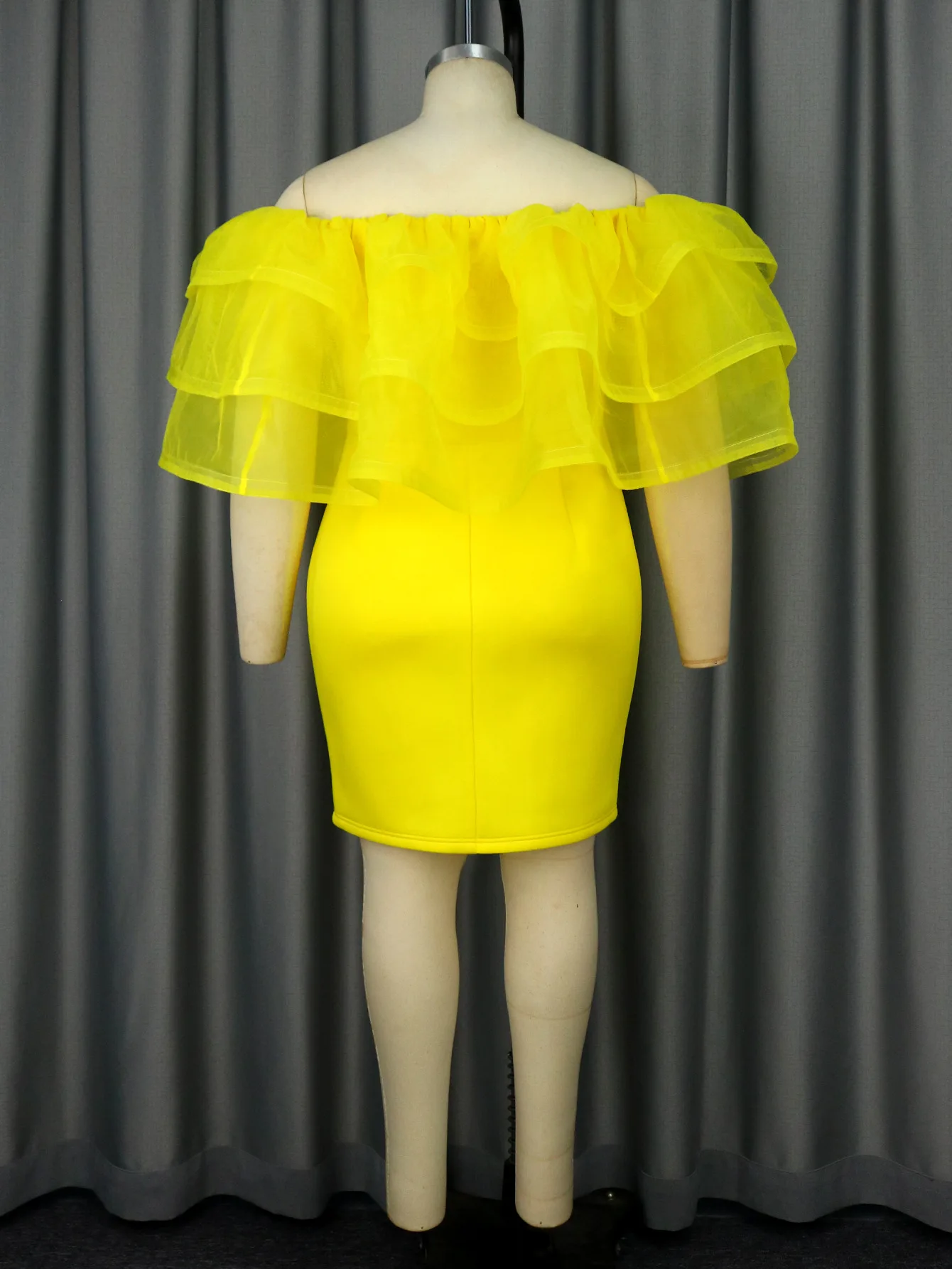 Mulheres amarelo brilhante vestidos curtos de baile, babados bainha, laranja inchado, festa de casamento, vestidos formais, plus size, atacado, 2024