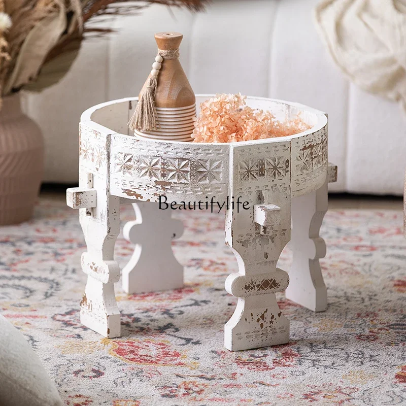 

Ls 42 French retro old solid wood coffee table living room household small apartment decorative art creative sofa side table