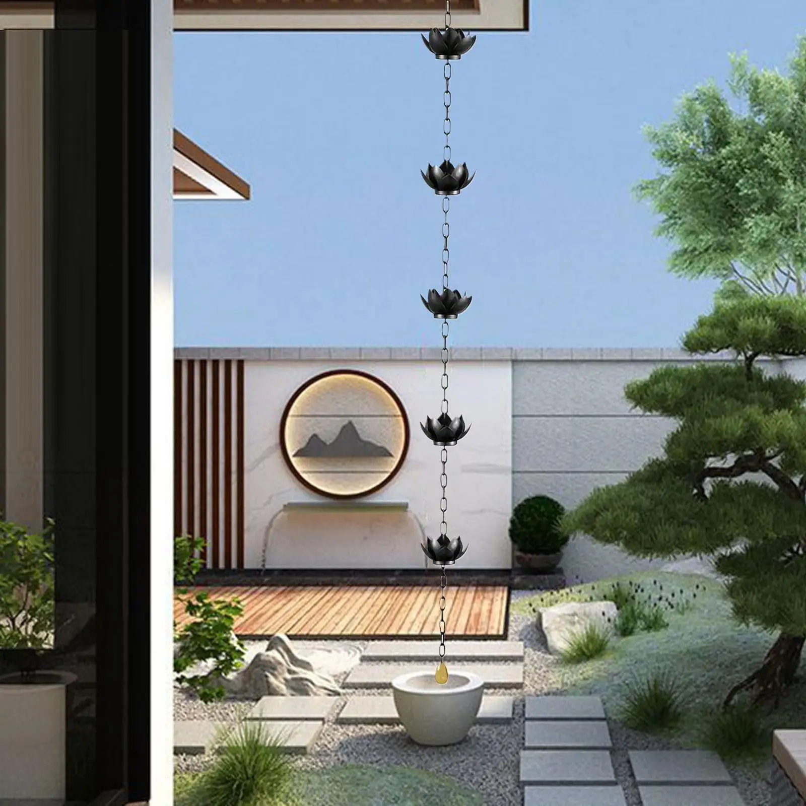 

Lotus Rain Chain Gutter Chain Hanging Water Diverter for Garden Outside Courtyard Eaves Drainage Home Decoration