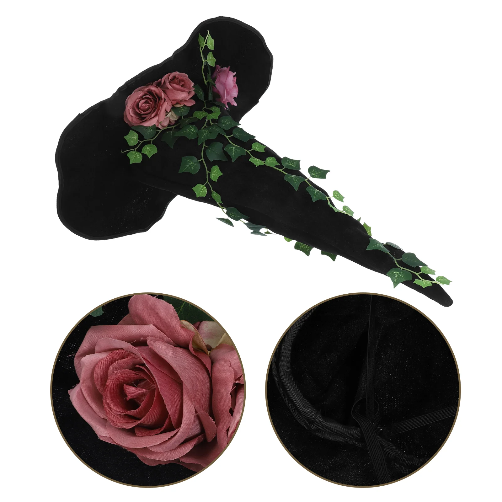 

Halloween Hat Witch Costume for Woman Witchy Women Cosplay Accessories Black Rose Witches Hats Prom