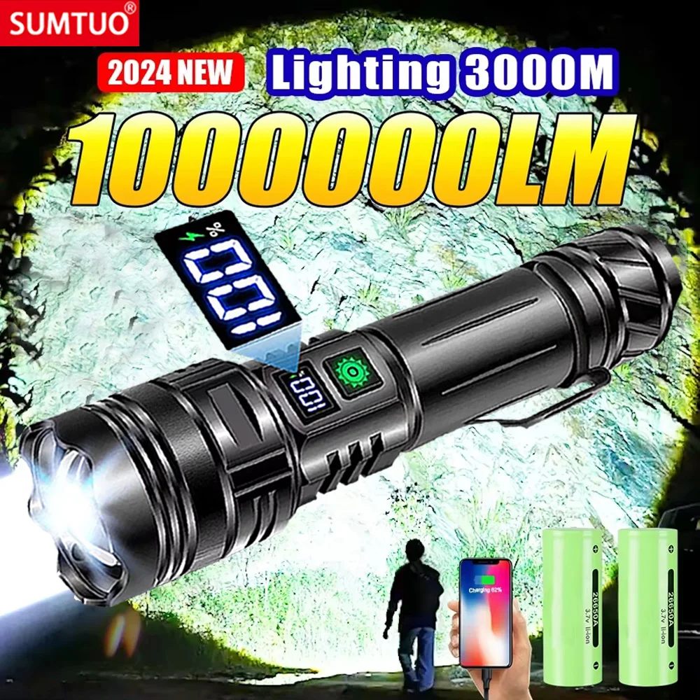 

2024 Most Powerful Flashlight Super Bright Rechargeable Led Torch 1000000LM Long Range Tactical Flashlights Zoom Camping Lantren