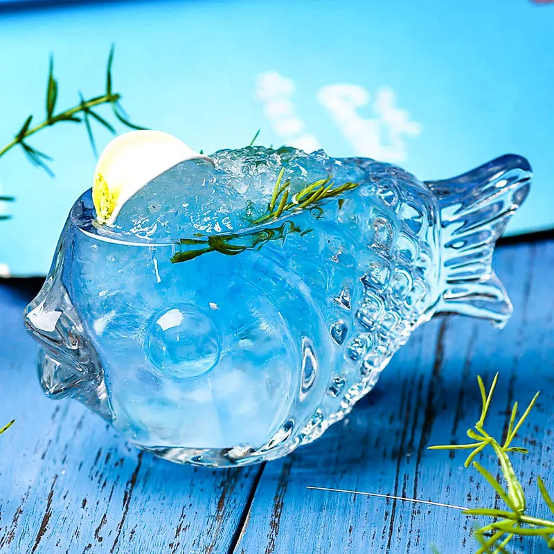 Fish Shaped Cocktail Glasses - Clear Thick Glass Tumblers 3.15 Inch for Home Bar Party Ktv Unique Fish Drinking Glassware