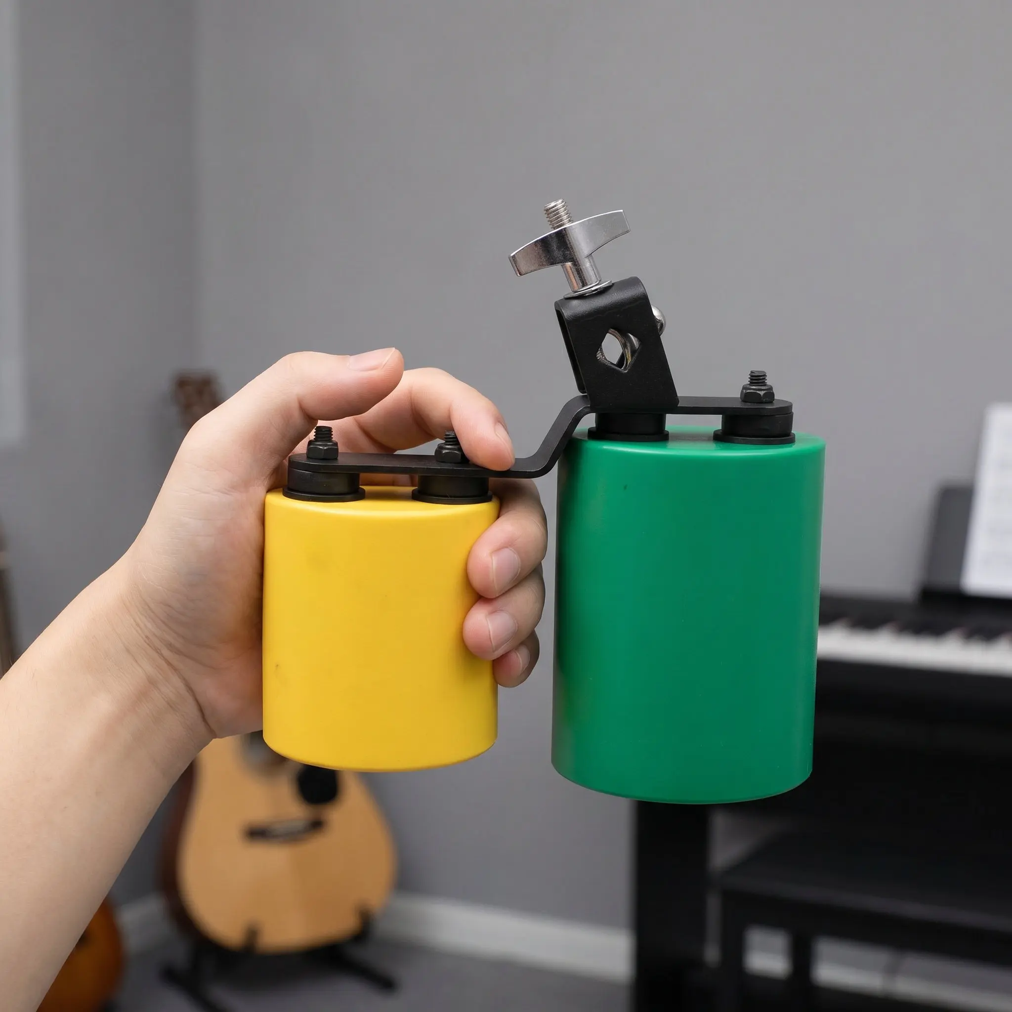 Bicolor Dual Tone Cowbell High and Middle Pitch Double Mounted Bell Band Practice Percussion Drum Set Cowbell Jam Block