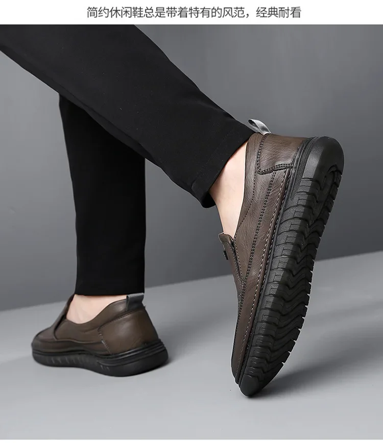 Herren-Leder-Loafer, rutschfeste, flache Schuhe zum Gehen, atmungsaktive Outdoor-Slipper, Freizeitschuhe für Männer, Arbeit, Büro, Fahren, Turnschuhe, Größe 48 – Detail 11