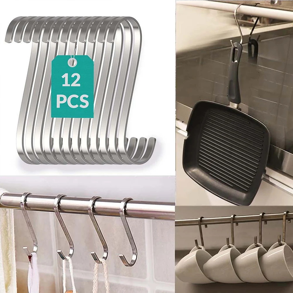 12pcs S Hooks Stainless Steel Hanger Garden Plant Hanging Rack Hanging Clothes Towel Hooks Kitchen Organization Hooks