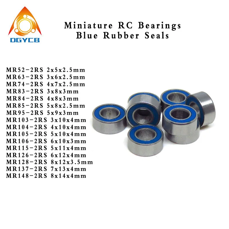 1pcs MR52 MR63 MR74 MR83 MR84 MR85 MR95 MR104 MR105 MR106 MR115 MR117 MR126 MR128 MR137 MR148 2RS RS Blue Seals Mini RC Bearing