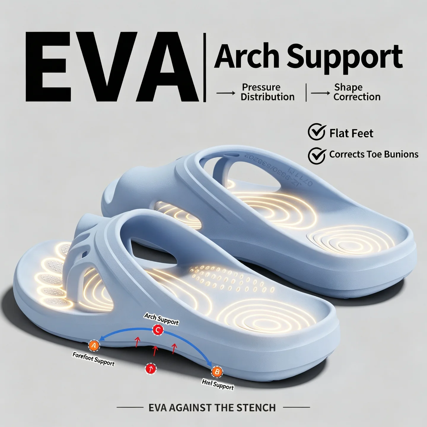 Ergonomische Damen-Hausschuhe mit Fußgewölbestütze, dicke Plateausohle, rutschfest, weiches EVA-Material, Badeschlappen für drinnen und draußen, lässige Sandalen für den Strand. – Detail 12