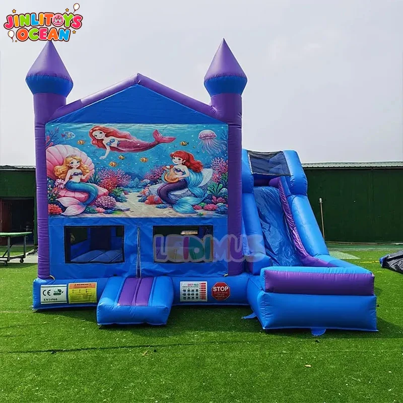 Inflatable Wet Dry Bouncer purple Blue Jumping Mermaid Bouncy Castle Slide Girls Cartoon Jumper Slide Combo Kids Party