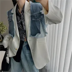 Fashion denim vest Blazer set di due pezzi donna primavera 2023 nuova giacca casual per donna Y4160