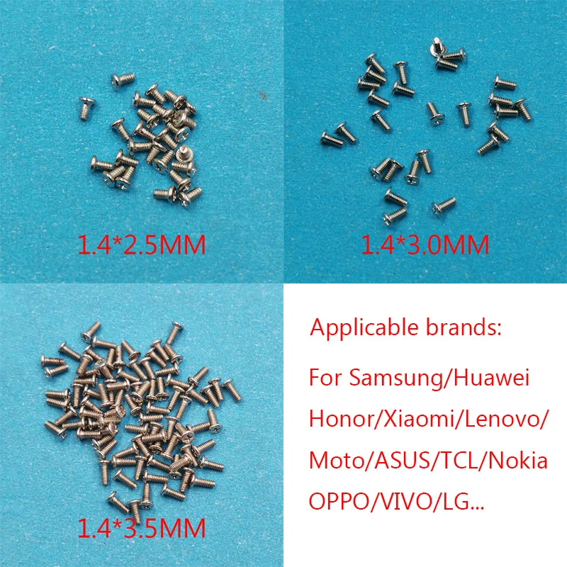 100PCS 2.5MM 3.0mm 3.5mm Screws For Samsung/Huawei Honor/Xiaomi/Lenovo/Moto/ASUS/TCL/Nokia OPPO/Vivo/LG Mobile Phone Screw Bolt