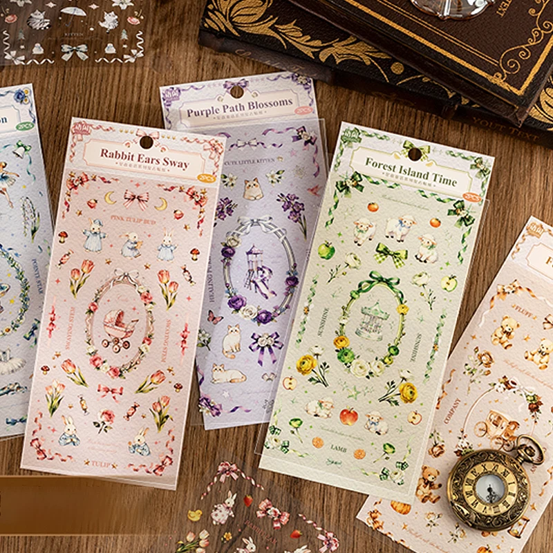 Mr.Paper 6Packs Starry Night Fairy Tale Series Vintage PET Sticker Pack Ballet & Floral Decor for Journal Scrapbook