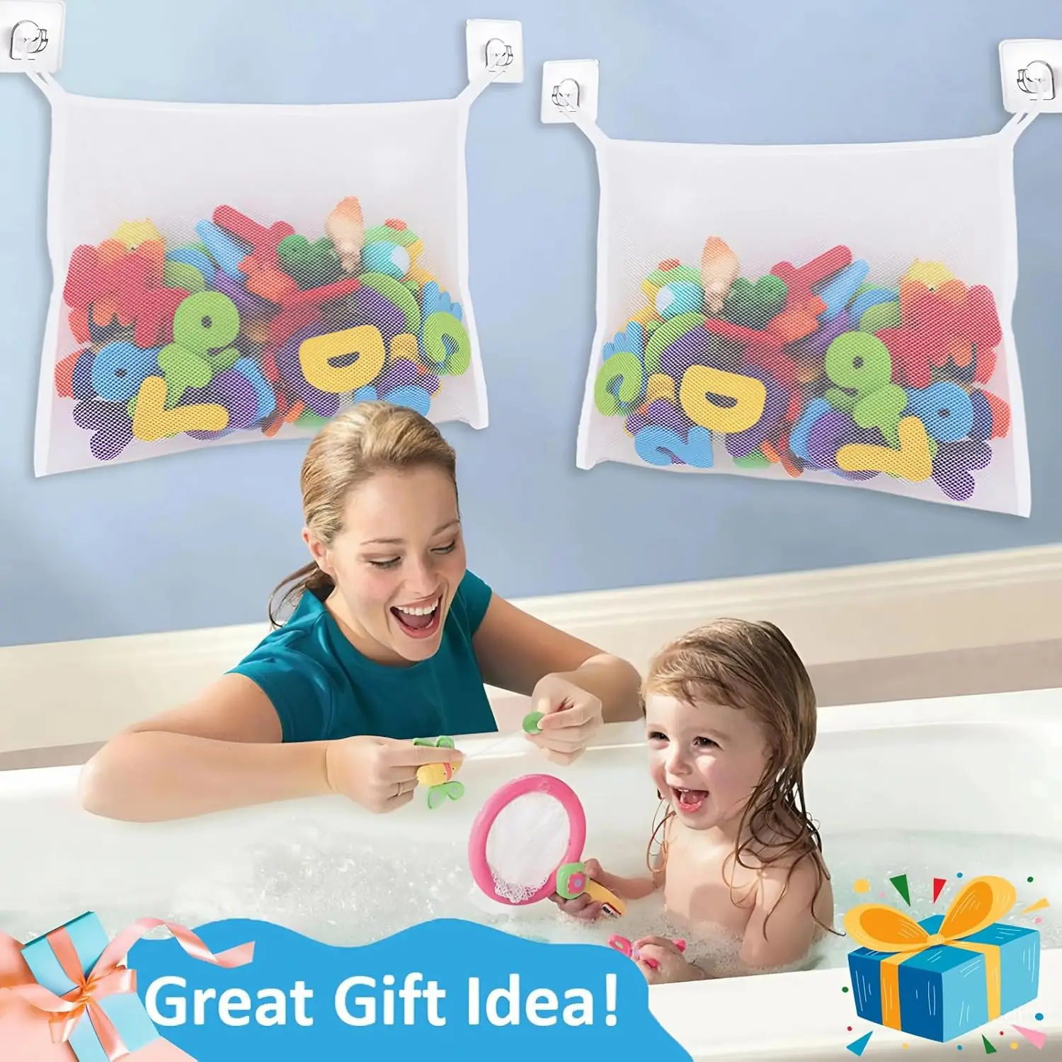 

1pcs Bath Toy Net for Tub – Large Bath Toy Storage, Mesh Bath Toy Holder for Bathtub, Quick Dry Bathroom Bag for Kids Shower