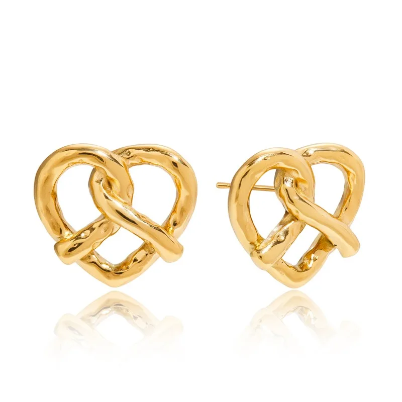 Minar Delicate Hollow Out Metallic Heart-shaped Alkaline Water Knot Stud Earrings for Women Stainless Steel 18K Gold PVD Plated
