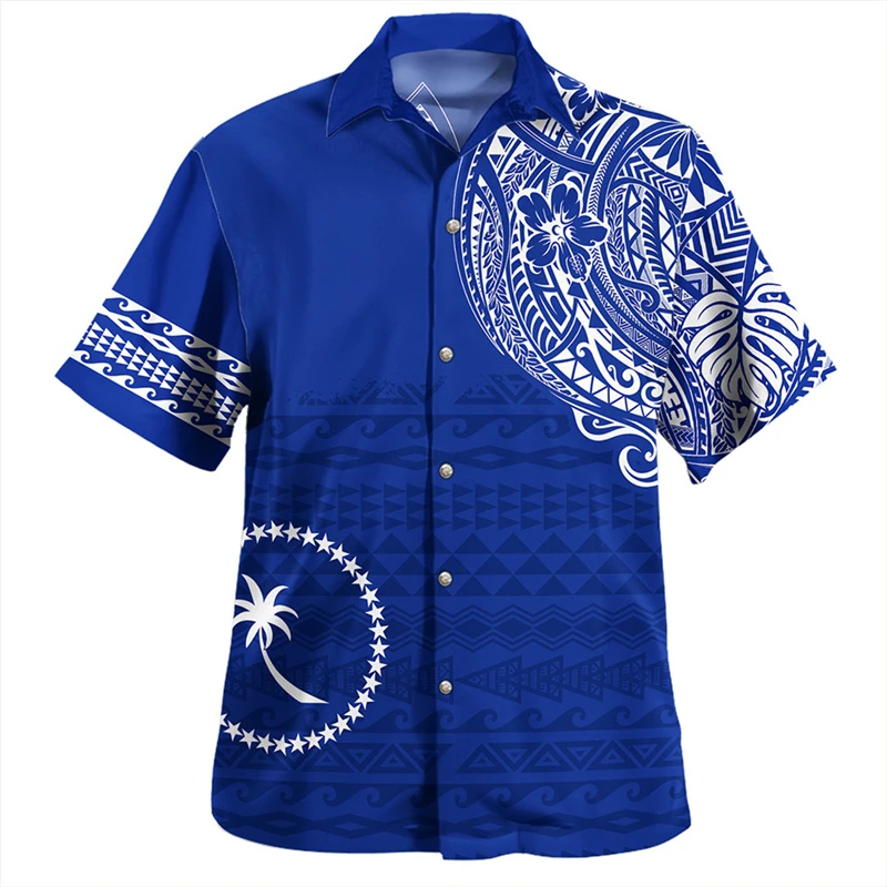 

Fashion Chuuk State Flag Graphic Hawaiian Shirts For Men Summer Casual 3D National Emblem Printed Shirt Loose Breathable Blouse