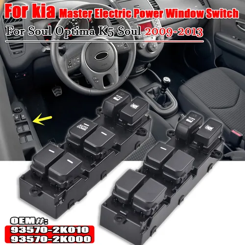 93570-2K000 935702 Botón de Control del interruptor de elevación de ventana principal eléctrico del lado del conductor del coche K010 apto para Kia Soul 2009 2010 2011 2012 2013
