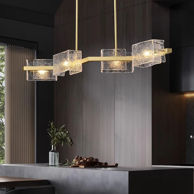 Nordic simplicity Square Glass Water Wave Ripple designer chandelier,lustre Brass Ceiling APP with RC Dimmable for Dining room