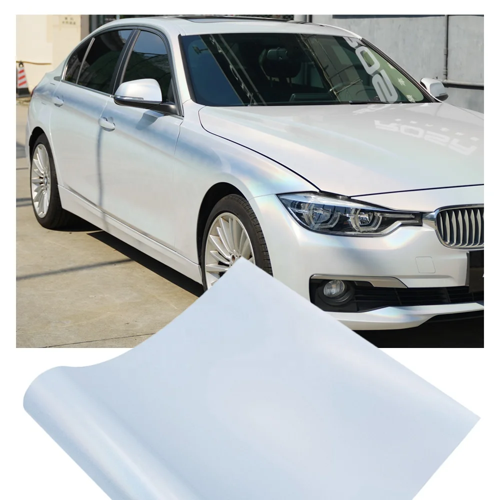 ฟิล์มไวนิลหุ้มรถยนต์สีรุ้งเหลือบรุ้ง โฮโลแกรม กลิตเตอร์สีขาว ฟิล์มหุ้มรถยนต์แบบด้าน โครม ฟิล์มไวนิลติดรถยนต์