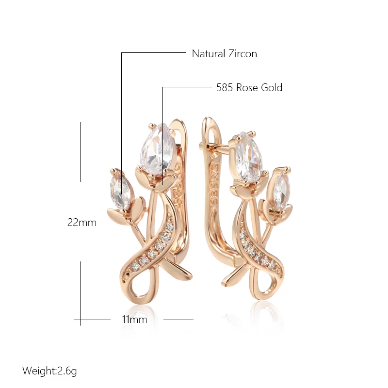 SYOUJYO Rose Flower Natural Zircon Drop Earrings For Women 585 Rose Gold Color Bride Wedding Fine Jewelry Luxury Earring Gifts