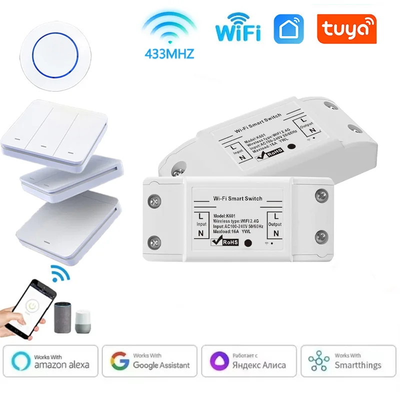 

10A WIFI переключатель умный дом 433 МГц релейный модуль 1/2/3 Gang беспроводной настенный переключатель мини-круглый кнопочный панельный переключатель голосовое управление