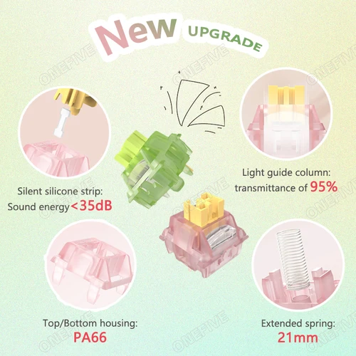 Imagen 2 del producto Outemu-interruptor silencioso Peach V3, Teclado mecánico lineal táctil, 5 pines, intercambio en caliente, PA66, POM prelumado