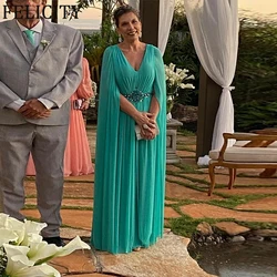 Elegant Long Chiffon Beaded Plus Size Mother of the Brides Dresses A-Line Pleat Customized Godmother Dress With Cape for Women