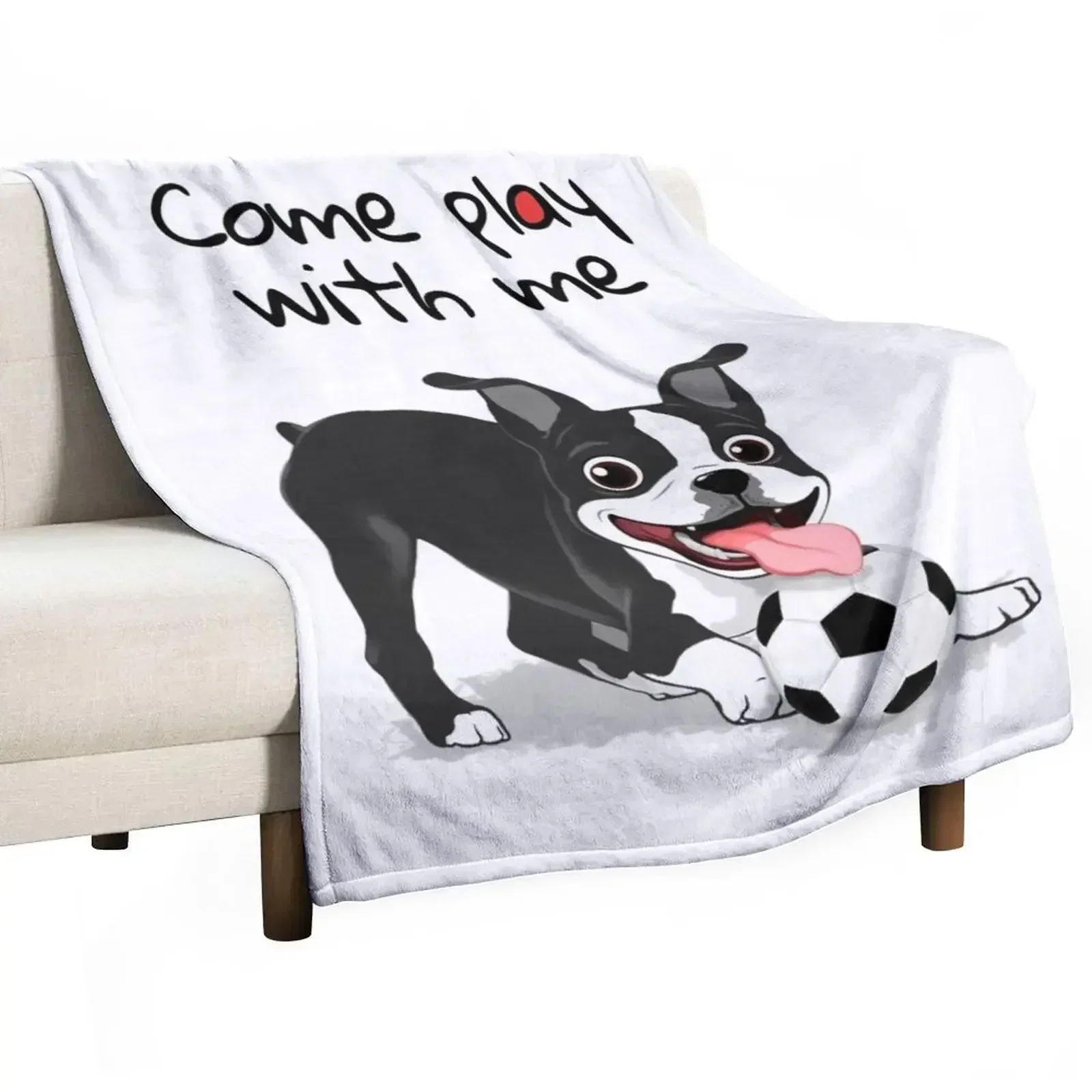 

Boston Terrier Come Play With Me Throw Blanket Personalized Gift Travel Retros Blankets